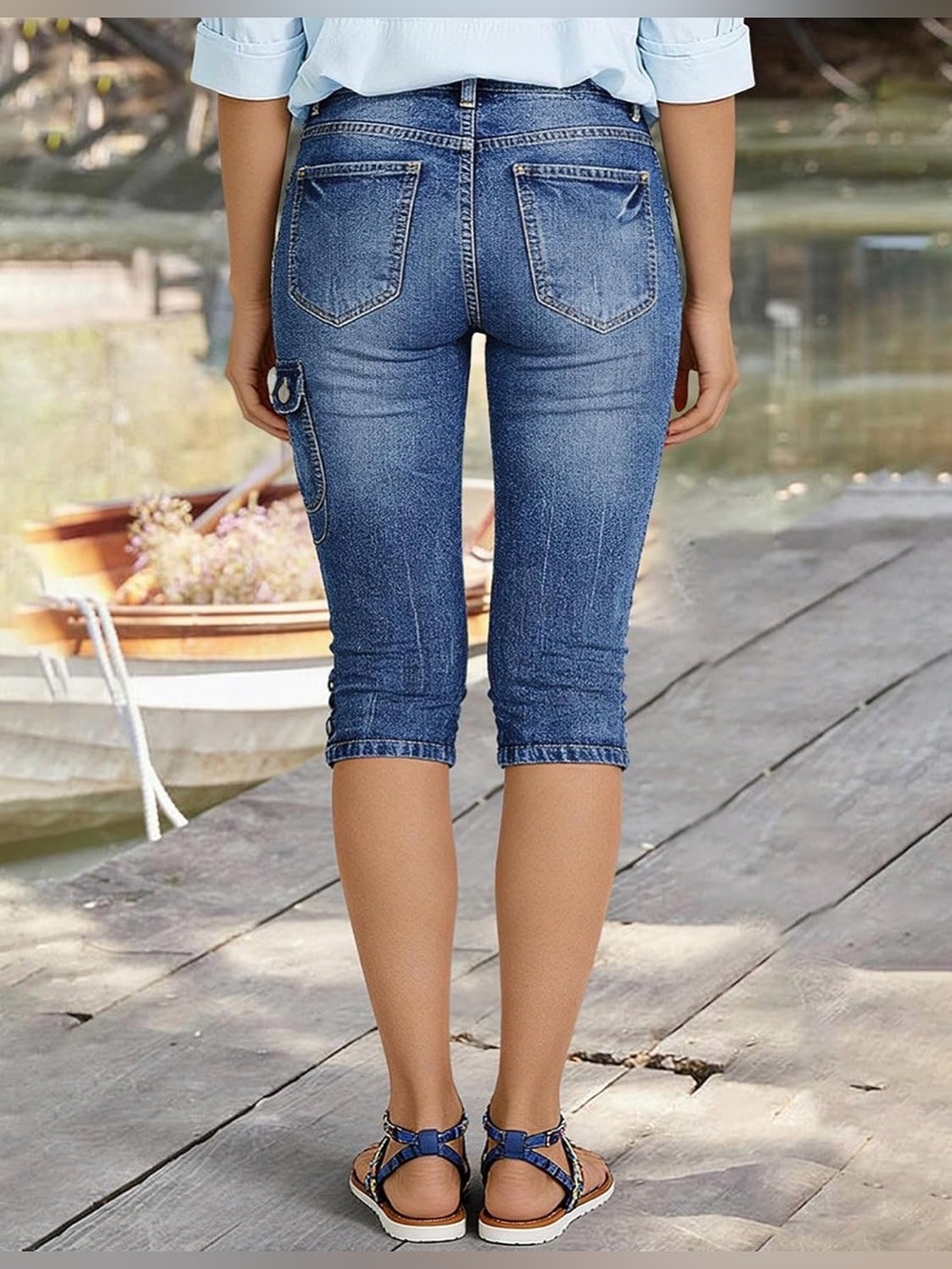 Flamingals Women's High Rise Stretchy Skinny Capri Jeans M PS4-27 - Picture 3 of 7